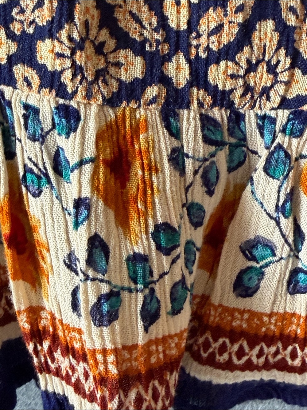Boho Indie Lagenlook Patrons of Peace Beige Floral Sunflower Ruffle Sleeveless M - Picture 6 of 9